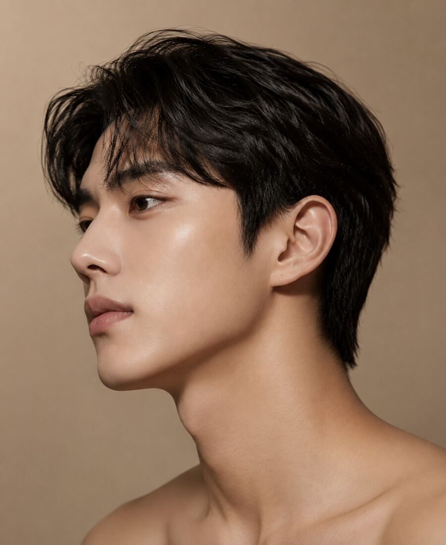 남성 윤곽 디자인을 보여주는 정면·측면 얼굴 라인