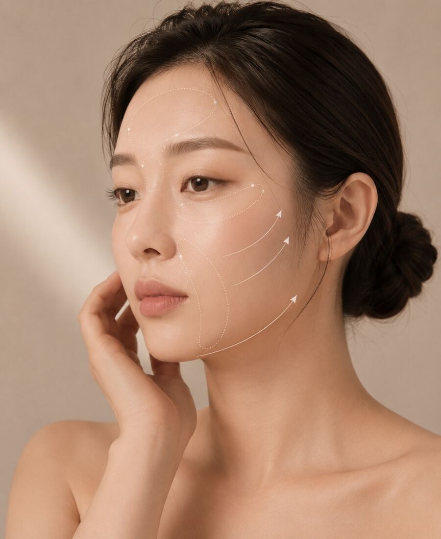 표정주름과 고정주름을 비교하는 얼굴 표정 이미지